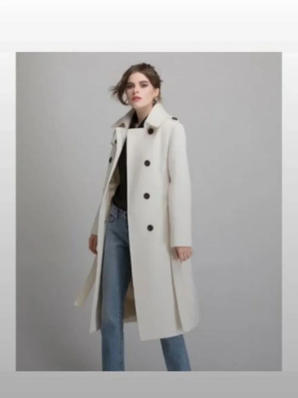 Burberry Cream/White Double Breasted Belted Cashmere‎ Wool Trench Coat US Size 4 - Picture 2 of 9